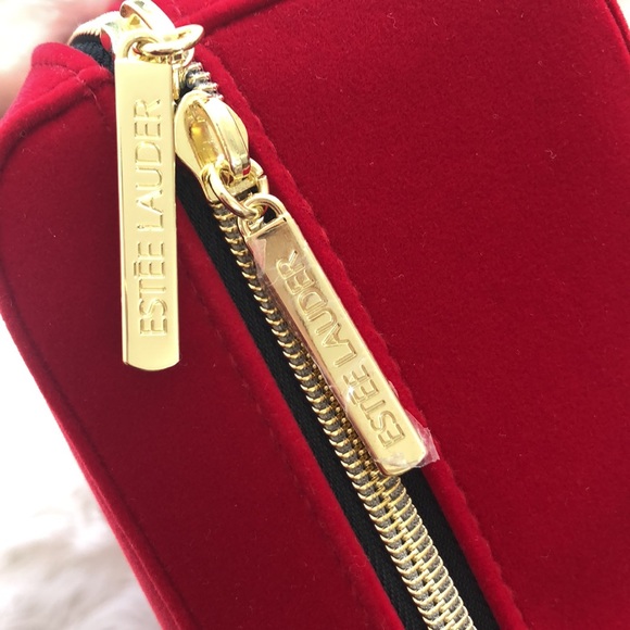 Estée Lauder red zipper cosmetic bag - Picture 4 of 12